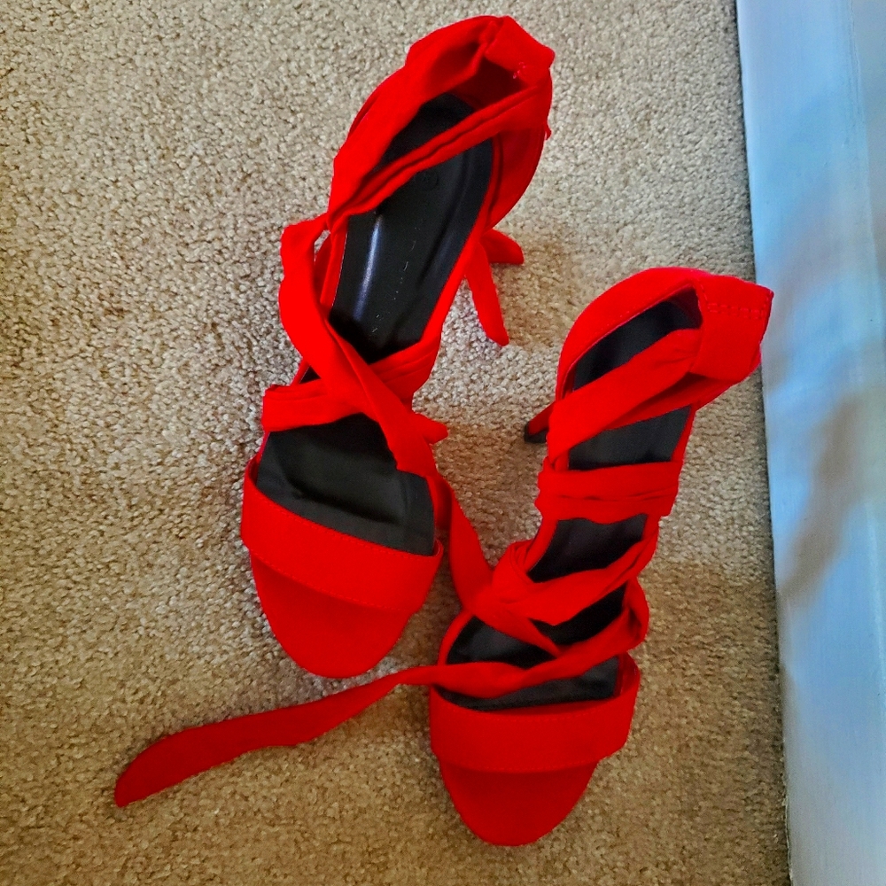 Red lace up heels